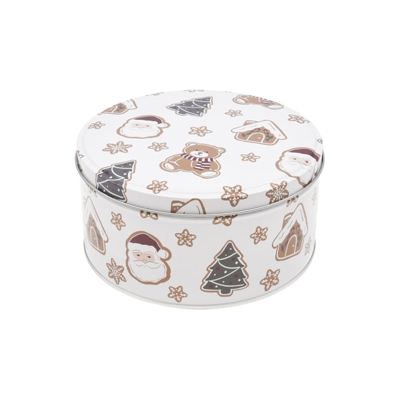 Holiday Times Boîte ronde en métal de style pain d’épices avec couvercle, format moyen, blanc cassé, 1 unité