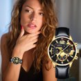 thumbnail image 3 of Up to 65% Off Noctilucent Quartz Watch Mechanical Sticker Multiple Dial Design Leather Strap Leisure Style Bracelet Watch Anti-Scratch Dial Men Women Necklace Rings Earring Jewelry on Clearance, 3 of 3