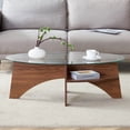 thumbnail image 3 of 41.3" Oval Glass Coffee Table for Living Room,Mid Century Modern Center Table with Tempered Glass Top,Coffee Tables with Storage for Home,Office,Walnut, 3 of 8