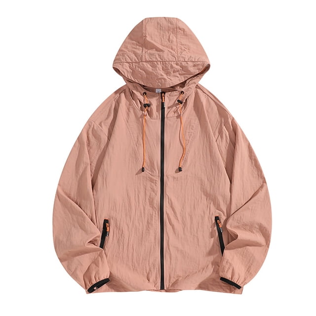Maqroz Veste de Soleil pour Homme UPF 50++ à Capuche à Fermeture Éclair Intégrale Protection UV SPF Rafraîchissante Légère avec Poches Été Ajustable Séchage Rapide Veste de Sport de Piste Randonnée Pêche Plein Air Rouge P
