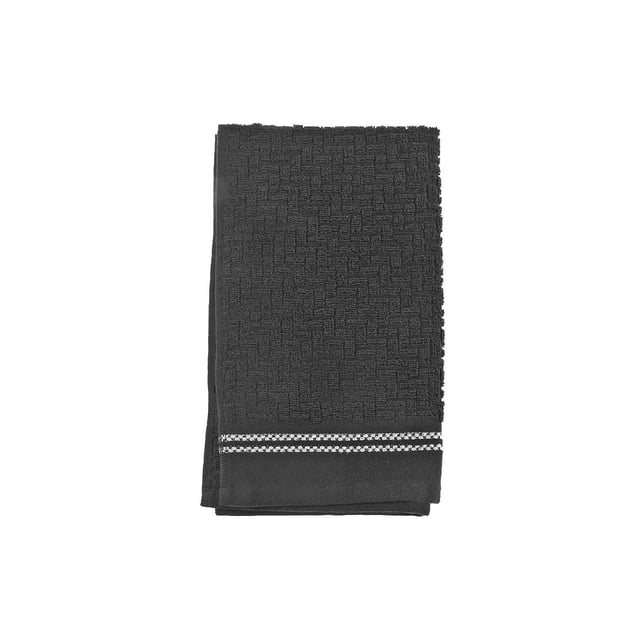 Serviette à Main de Couture de Luxe (16 X 27) (Noir) - Ensemble de 6, Serviette à Main Noire Pliée avec Motif Tissé Texturé et Bordure Décorative Cousue, Fabriquée en Matériau Absorbant et durable, Idéale pour la Salle de Bain et la Cuisine et Convient comme Cadeau de Pendaison de Crémaillère Ou des Fêtes.