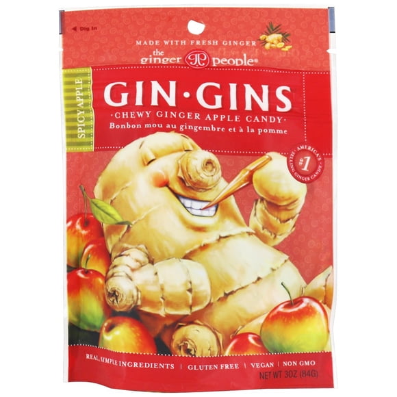 Ginger People - Gin Gins Chewy Ginger Candy Spicy Apple Flavor - 3 oz.