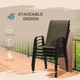 thumbnail image 4 of Set of 4 Stackable Patio Dining Chairs - Brown & Black Metal Frame with Breathable Mesh - Outdoor Garden Seating for Balcony, Living Room & More - 37.4" H, 4 of 7