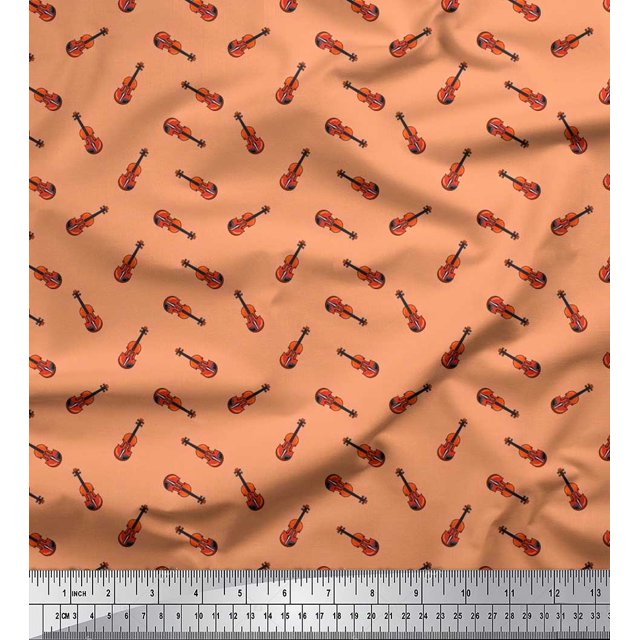 Soimoi Cotton Voile Fabric Guitar Musical Instrument Print Fabric by Yard 56 Inch Wide
