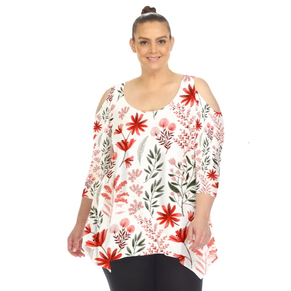 White Mark Women's Floral Cold Shoulder Tunic Top