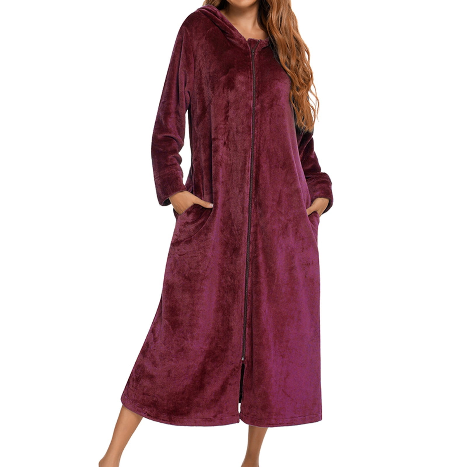 Kcodviy Flannel Long Sleeve Robe Womens Robes 3X with Hood and Zipper Robes with Hood Couples' Sleepwear for Autumn Women Shower Robe with Hood and Winter