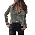 thumbnail image 1 of Plebaso Women's Velvet Long Sleeve Button down Shirts Fall Winter Tops Womens Dressy Blouses with Pockets, 1 of 5