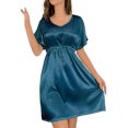 thumbnail image 1 of Timegard Womens Pajama Dress V Neck Short Sleeve Drawstring Casual Comfy Dress Homewear Solid Color, 1 of 4
