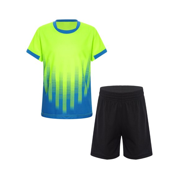 Lejafay Ensemble Maillot et Short de Soccer pour Garçons Séchage Rapide Uniforme d'Entraînement d'Équipe Sportif Tricot 2 Pcs Tenues Vert Fluorescent Type B m