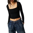 thumbnail image 1 of Fortune Femmes Col Rond Manches Longues Basique Slim Fit T-Shirts Solide Crop Top, 1 of 6