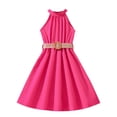 thumbnail image 1 of biudgviw Robe d'Été pour Filles Sans Manches à Col Licou, Épaules Dénudées, Ceinturée, Robe Trapèze Midi Décontractée, Robe Soleil 6-13 Ans, 1 of 3