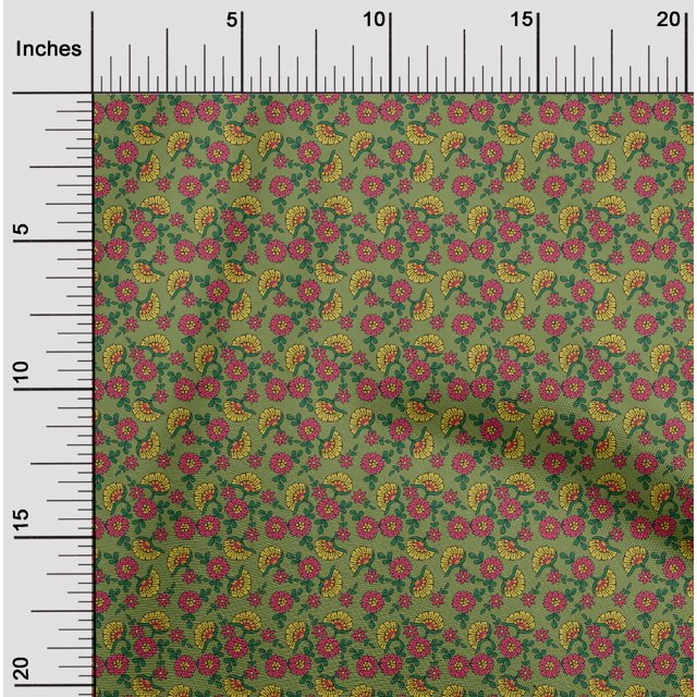 oneOone Viscose Chiffon Fabric Leaves & Floral Block Decor Fabric Printed BTY 42 Inch Wide