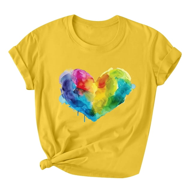 RKSTN Hauts pour Femmes LGBT Décontractés Coupe Ample Hauts Inspirants Égalité Été Mignon Cœur d'Amour Imprimé Manches Courtes Col Rond Pride Shirt