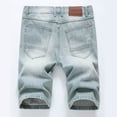thumbnail image 4 of Pisexur Half Shorts Jeans Men's Ripped Trunks Stretchy Washed Jeans Trunks Cut-Off Classic Fit Biker Jeans Trunks, 4 of 4