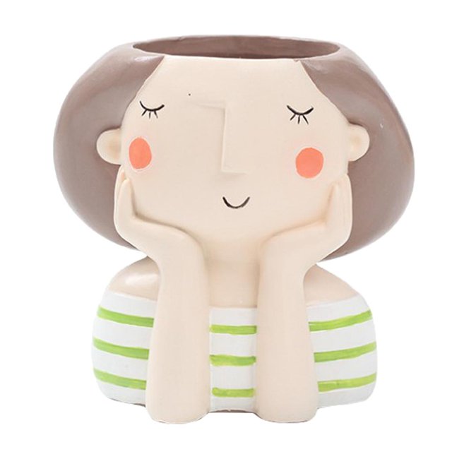 Abbracc Resin Girl Flowerpot Succulent Planter Pot Desktop Ornament