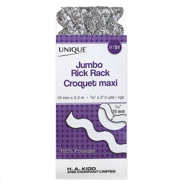 UNIQUE Jumbo Rick Rack Trim 10 mm (0.39 in) × 2.3 m (3/8 in × 2.5 yd), Silver