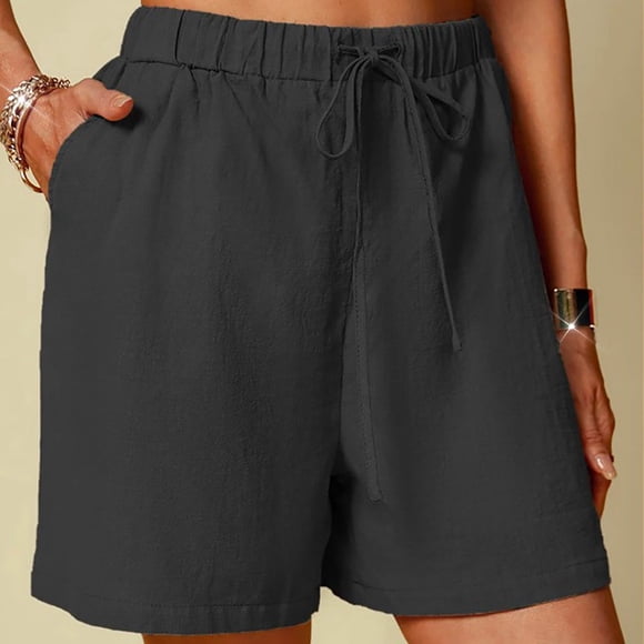 Summer Savings Clearance! Women’s Cotton Linen Solid Color Comfortable Elastic Wide Leg Casual Shorts, Summer Beachwear, Vacation, Lounge and Everyday Shorts Clearance Sales Today Deals Prime