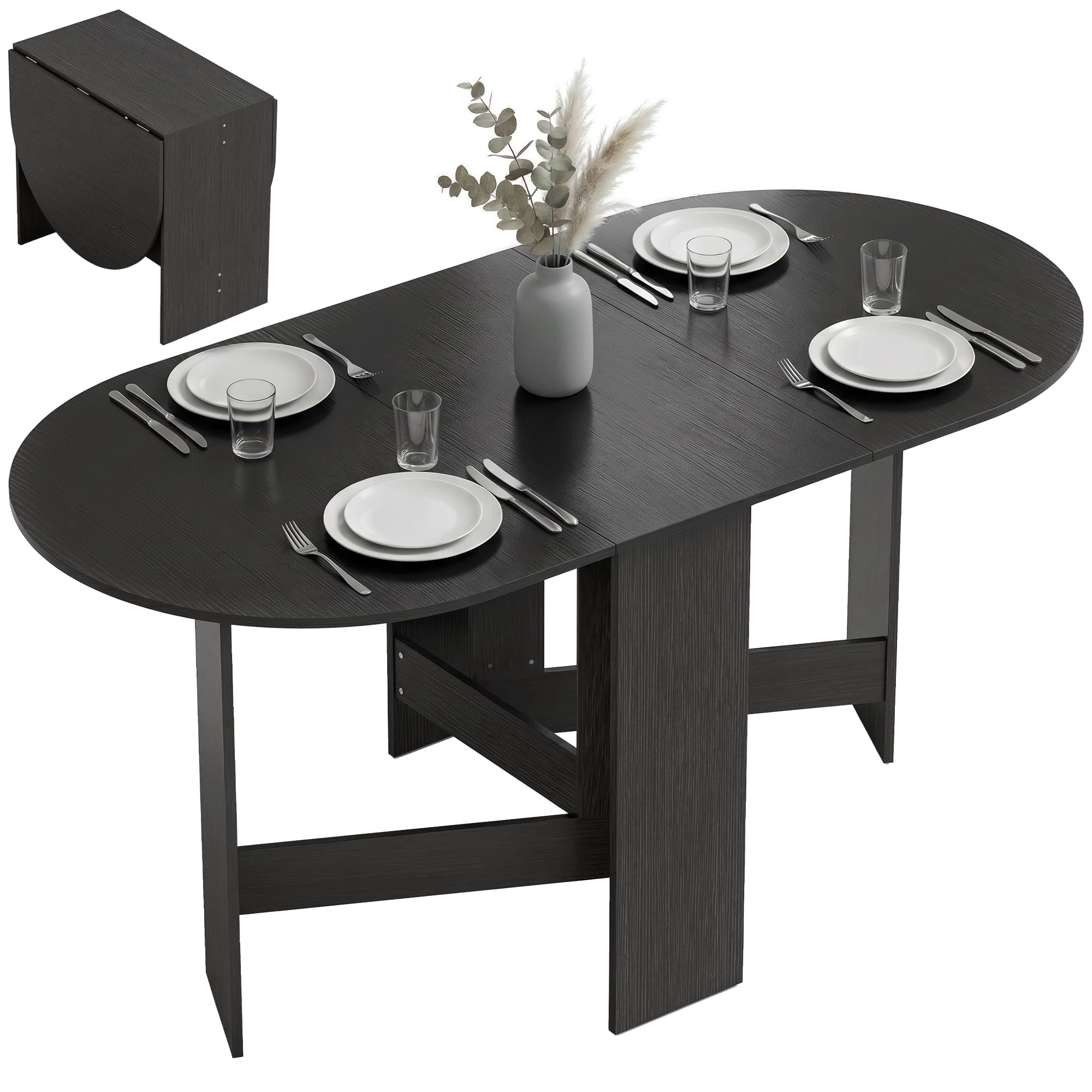 HOMCOM Foldable Dining Table, Oval Drop Leaf Table for Kitchen, Black