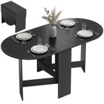 HOMCOM Foldable Dining Table, Oval Drop Leaf Table for Kitchen, Black