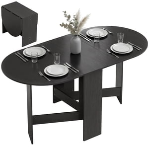 HOMCOM Foldable Dining Table, Oval Drop Leaf Table for Kitchen, Black