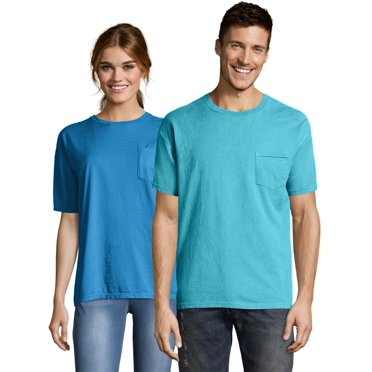 Hanes Mens ComfortWash Garment Dyed Short Sleeve Pocket Tee, L, Freshwater