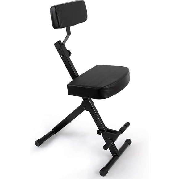 Pyle Drum Throne - Guitar Stool, Foldable & Portable Chair w/Backrest & Footrest, Adjustable Music Stool for Adults, Padded Cushioned Seat & Back