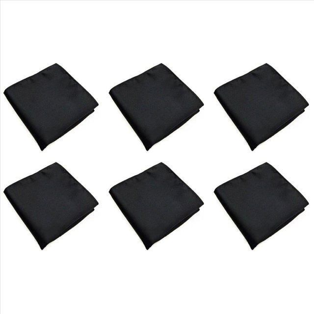 6X Men's Pocket Hanky Plain Color Wedding Party Square Hankerchief (Black)