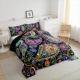 thumbnail image 3 of Erosebridal Boho Paisley Floral Bedding King Comforter Set,Abstract Geometric Lines Down Comforter,Multicolor Bohemain Style Bedding Sets King,Lightweight Room Decor Reversible,3 Pieces, 3 of 7