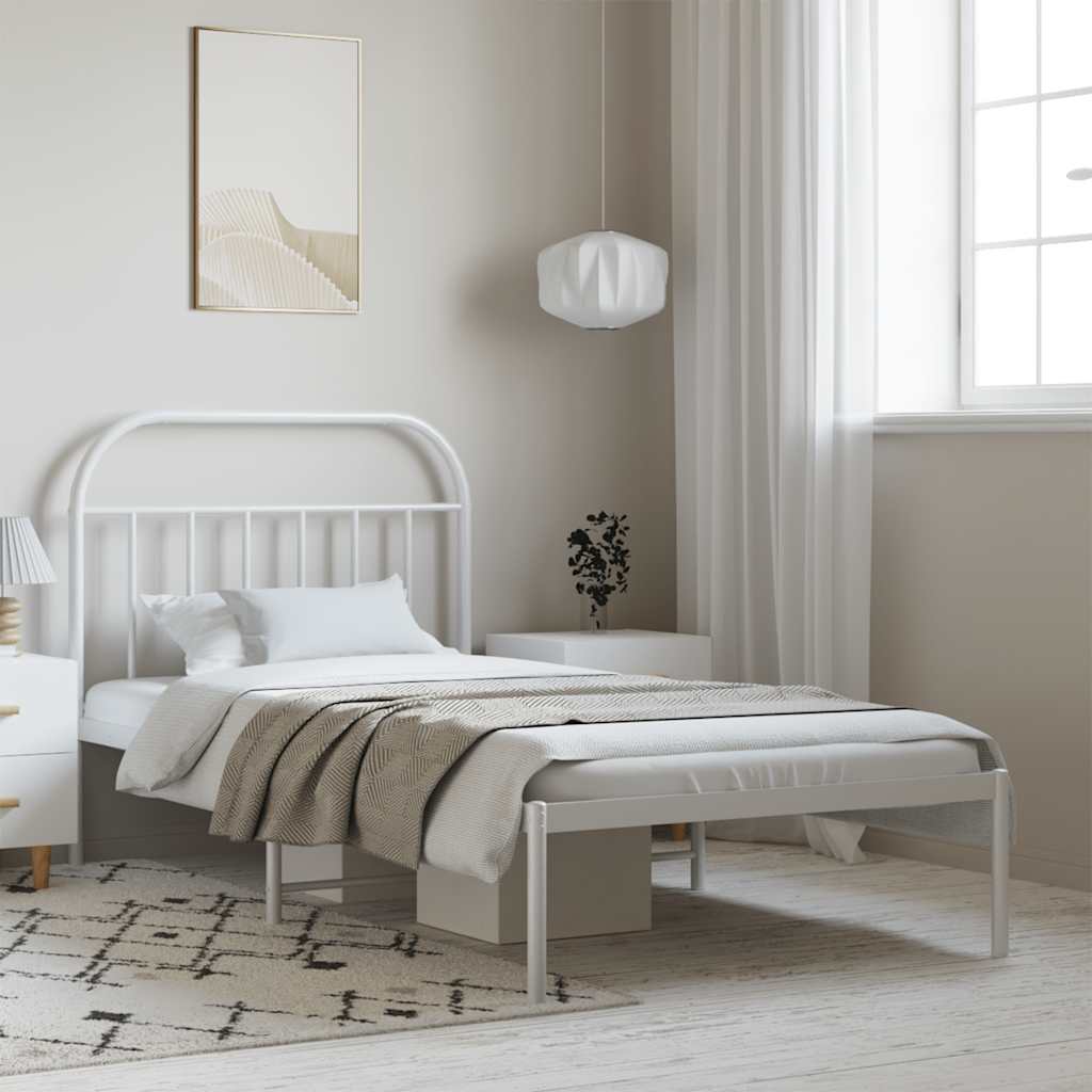vidaXL Metal Bed Frame with Headboard White 100x190 cm