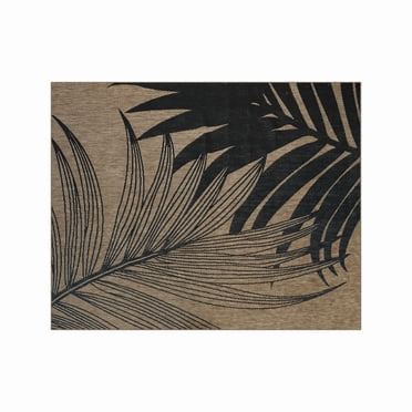 HOMETRENDS 8 ft. x 10 ft. Black and Tan Polyweave Outdoor Rug, Line Palm