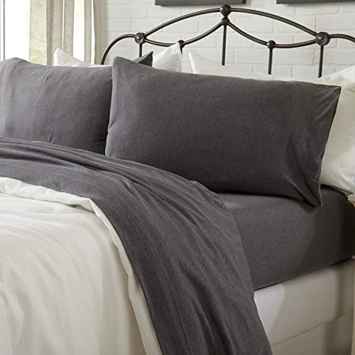 Great Bay Home Extra Soft Jersey Knit T-Shirt Queen Cotton Sheet Set Breathable, Comfortable, and Cozy 4 Pc Charcoal Sheets Set All-Season Jersey Knit Sheets