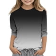 thumbnail image 2 of 2025 T-Shirts Décontractés pour Filles Manches 3/4 Col Rond Tops d'Été T-Shirts Unis Blouses d'Automne Chandail Tops Noir, 2 of 6