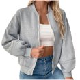 thumbnail image 1 of Tranfacy Womens Winter Tops Long Sleeve Tops Solid Color Double Pocket Button Denim Outerwear, 1 of 7