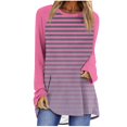 thumbnail image 1 of Chandails Légers pour Femmes Hauts Tendance Col Rond Raglan Manches Longues Chandails à Enfiler Hauts Mode d'Automne Décontracté Rayé Ample Surdimensionné Blouses S-106 Rose Vif-A TTG, 1 of 5