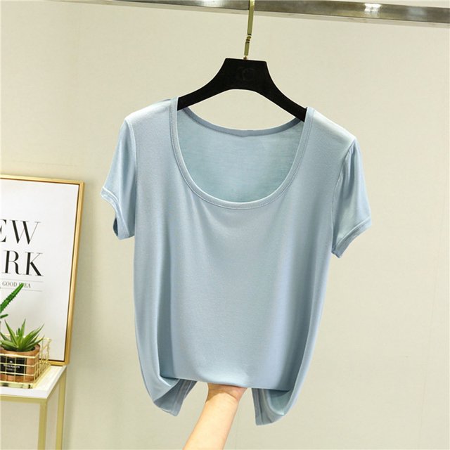 Blouses pour Femmes T-Shirt Ample d'Été Uni à Manches Courtes à Col Rond
