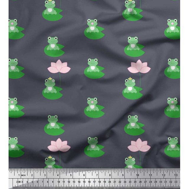 Soimoi Velvet Fabric Lotus & Frog Kids Print Sewing Fabric Yard 58 Inch Wide