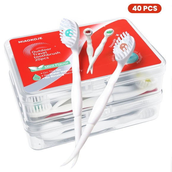 Mini Toothbrushes for Women Men - 5 in 1 Portable Disposable Toothbrushes - Travel Camping Essentials 40 Count(Mixed Flavors)