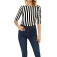 thumbnail image 1 of INSPIRE CHIC Hauts pour Femmes Non Doublés Col Rond Manches au Coude Coupe Ajustée T-Shirt Décontracté S Noir-Rayure Verticale, 1 of 6