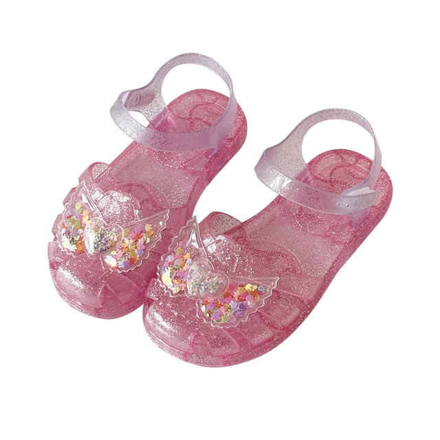 Summer Clothes, HVOBTTY Girl's Beach Sandals, Girls' for Playing In Water Beach Shoes with Soft Soles Toe Caps Holes Children's Jelly Princess Shoes Summer Pink, 33