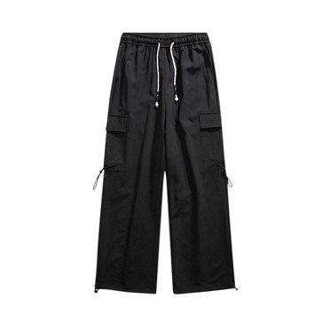AherBiu Plus Size Cargo Pants for Men Wide Leg Drawstring Elastic Waisted Pants with Multi Pockets Outdoor Casual Trousers
