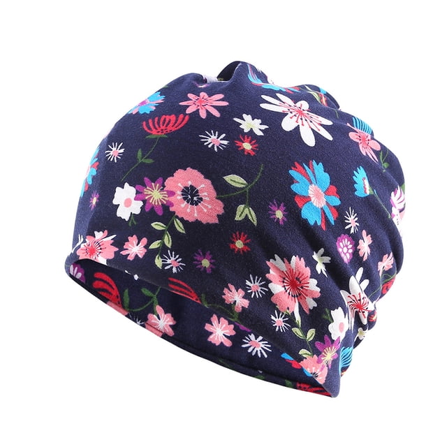 kurtrusly Tuque Bonnet Hijab Pré-Noué Foulard Turban Coloré Bandeau Réglable Protection des Oreilles Bandeau Accessoires Bonnet Fleur Bleue 1 Ensemble