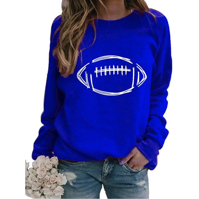 EQWLJWE Chandails de Jour de Match pour Femmes Raglan à Manches Longues Chandails à Enfiler Hauts T-Shirt Graphique de Saison de Football T-Shirt Décontracté à Col Rond Blouse Chandails de Jour de Match Femmes Grande Taille Hauts d'Halloween