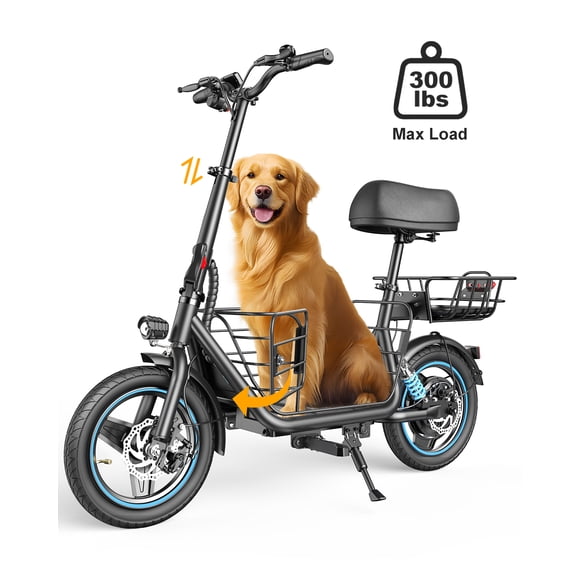 MIHOVER 650W Electric Scooter with Seat for Heavy Adults up to 300LB - 14" Wheels with Basket & Dual Shock Absorbers, 30 Miles Range, 18.6MPH