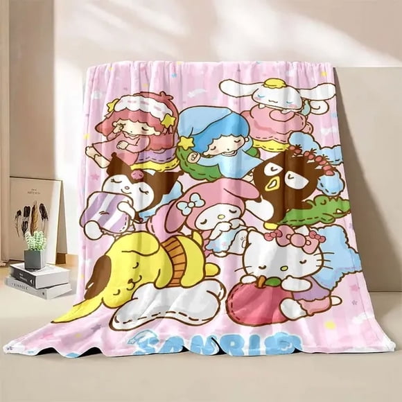 Couverture en Flanelle Sanrio Personnage de Dessin Animé Hello Kitty, Jeté Duveteux et Doux, Couverture de Camping pour Enfants, Jeté de Sofa, Cadeau