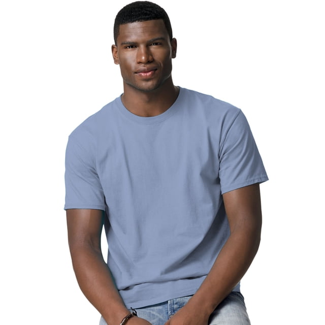 Hanes TAGLESS Men`s T-Shirt - Best-Seller, L, Light Blue