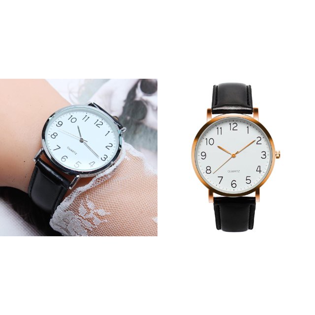 (2-Pack) Rinsvye Unisex Simple Business Leather Wrist Watches for Man Quartz Wrist Watch Womens Watches Digital Men Watches Calculator Watches for Men Womens Watch with Alarm