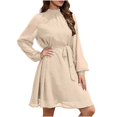 thumbnail image 2 of TopLLC Longues Robe à Manches à Col Rond Femme Mode Robe à Taille Ajustée Robe à Manches Longues Robe de Couleur Unie Robe Femme, 2 of 5