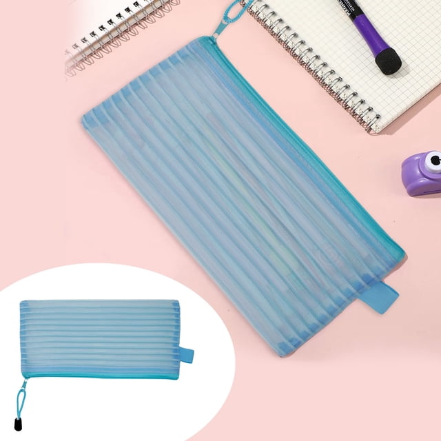 Mohdy 1Pc Solid Color Striped Hollowed-Out Horizontal Mesh Pencil Case Document Storage Bu2 A,Zipper Mesh Pouch Pencil Pen Case Pencil Storage Pouches Pencil Bag Multipurpose Travel Bags
