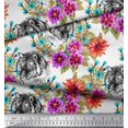 thumbnail image 3 of Soimoi Orange Rayon Fabric Tiger Face,Leaves & Floral Decor Fabric Printed BTY 56 Inch Wide, 3 of 3