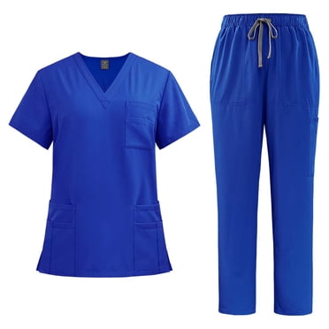 Amzcrzy Scrubs for Women Set Solid Color Short Sleeve V Neck Scrubs Tops Jogger Scrub Pants for Women Casual Cozy Oversized Work Scrubs Sets with Pockets